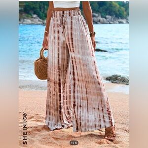 SHEIN tie-dye boho wide leg, high waist casual vacation pants